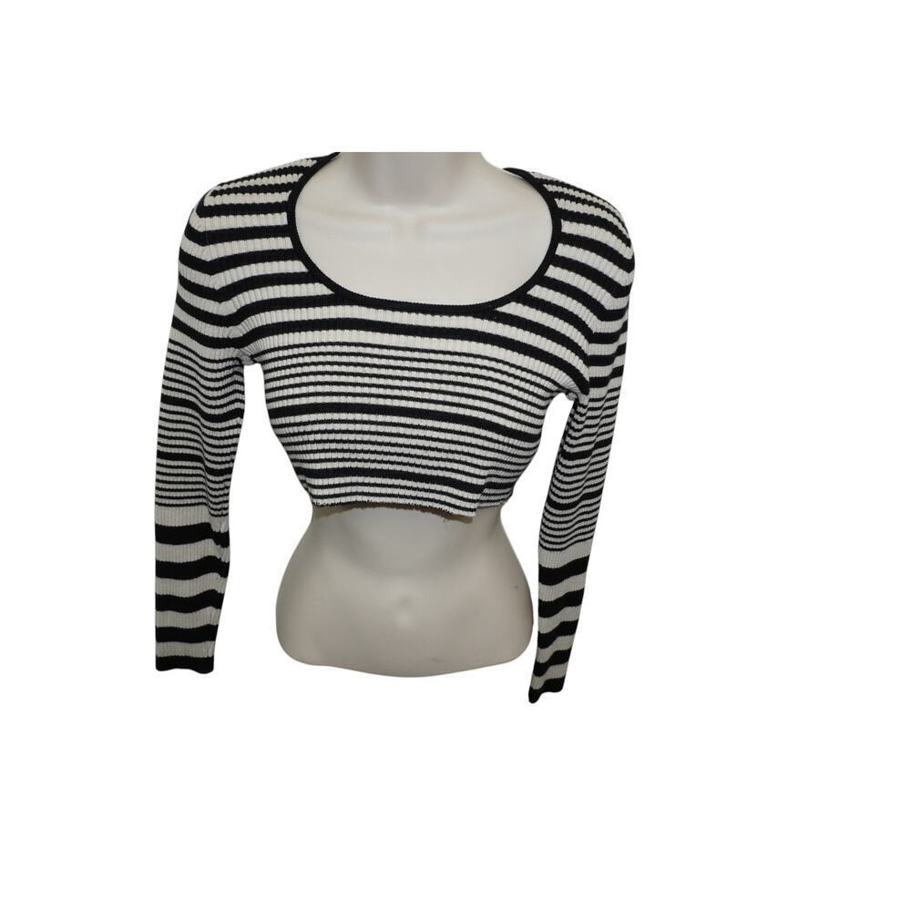 Vintage Hillard & Hanson Black White Striped Ribbed Knit Cropped Y2K Small - Picture 6 of 6